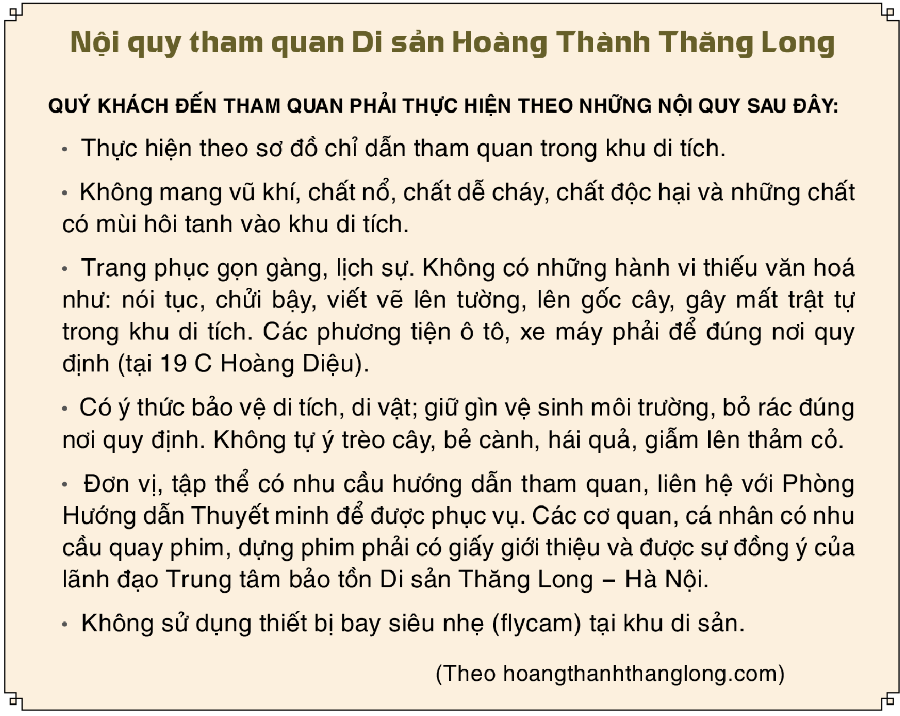 nội quy tham quan di sản hoàng thành thăng long